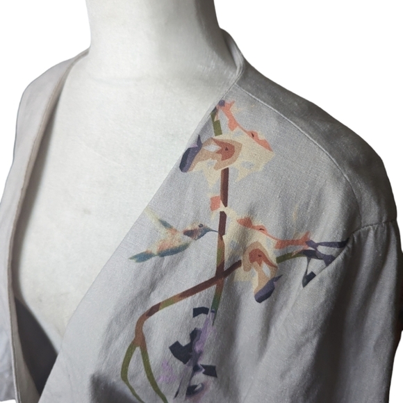 Fairycore neutral linen blend butterflies painted unstructured blazer sz 14 - Picture 5 of 11